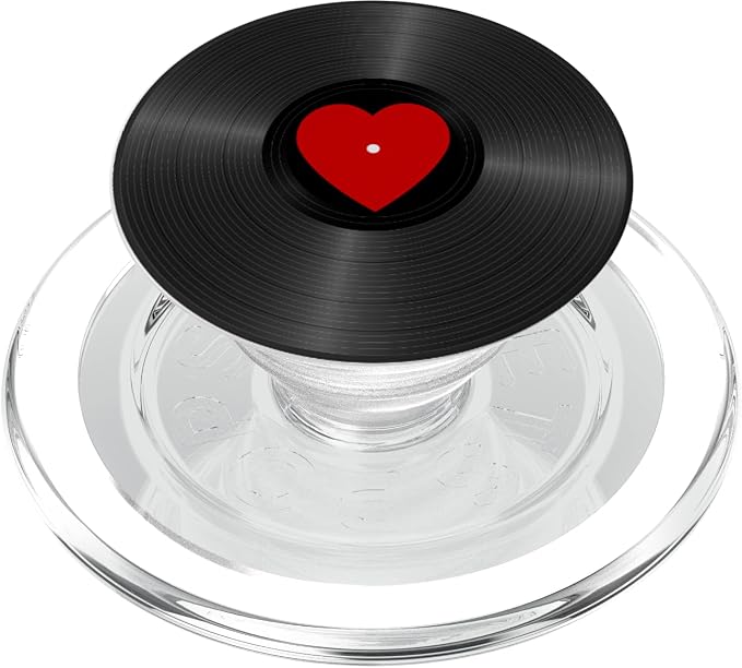 Retro Vinyl Record Red Heart Music Lover PopSockets Adhesive PopGrip