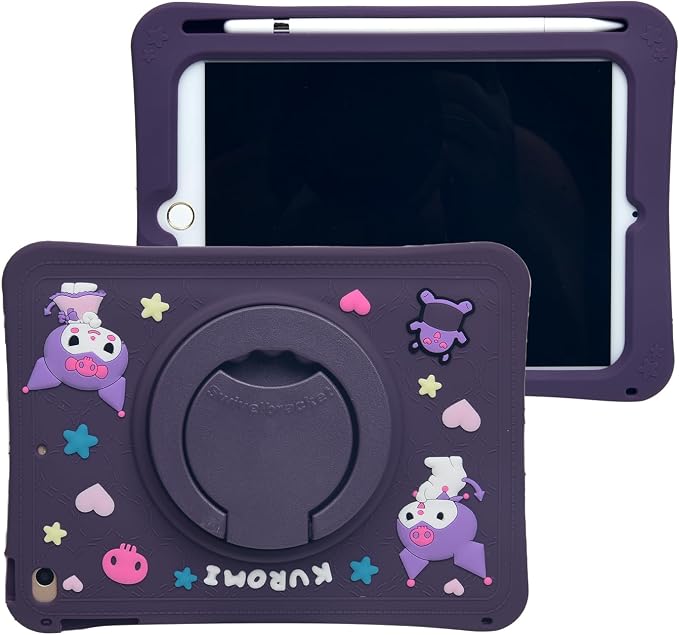 Cartoon Case for iPad mini 1/2/3/4/5 7.9，MONEHOYSY Cute Soft Silicone Kickstand [Drop ProofShock ProofAnti Slip] Back Stand Cover Case for Kids Children Teens Girls Boys (Kitty-1)