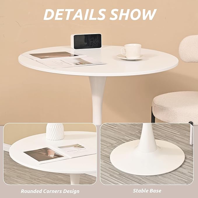 SoarFlash Kitchen Table and Chairs for 2, 31.5" Dining Table Set for 2 with French Dining Chairs, 3 Piece Round Kitchen Table Set, Dining Room Table Set for Small Space, Apartment