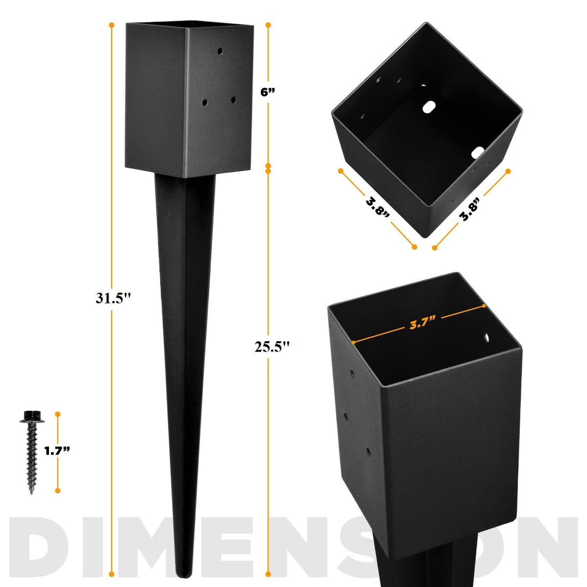 Heavy Duty Metal Fence Post Anchor Ground Spike 31.5''x4''x4'' for Fence, Mailbox, Bird Feeder, Decking, Banner, ... with The Black Powder Coating Cover on The Surface (Set 2)