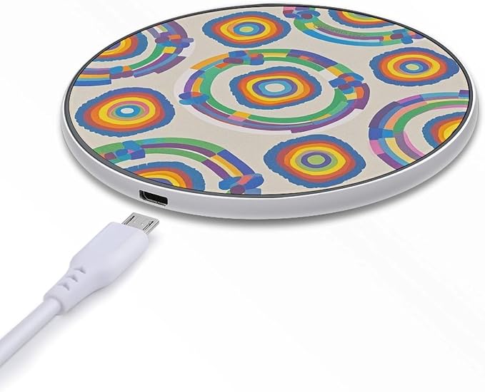 Rainbow Pattern Wireless Charger Aluminum Alloy Frame 10W Fast Charging Pad with Indicator Light 6mm Thin &amp Portable Wireless Charging Pad for Travel Home Office Desk