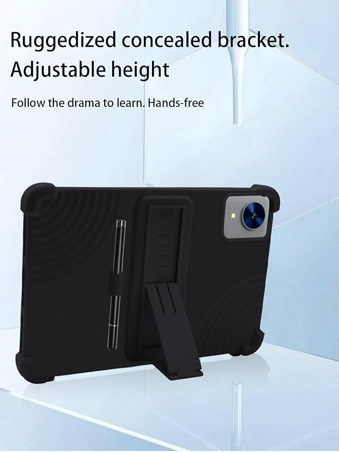for YOBANSE P60 Android Tablet10.1 2.5K Ultra Clear Display Tablet Model CaseSoft Silicone Adjustable Stand Cover Lightweight Kids Friendlywith Capacitive PenBlack.