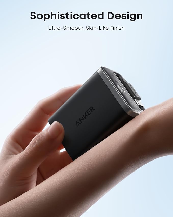 Anker Nano Retractable USB C Charger Block Compact 35W Phone Charger | 2-Port Charger with Durable Built-in Anker InstaCord Retractable Cable for iPhone 17/16/15 iPad(BlackNon-Battery)
