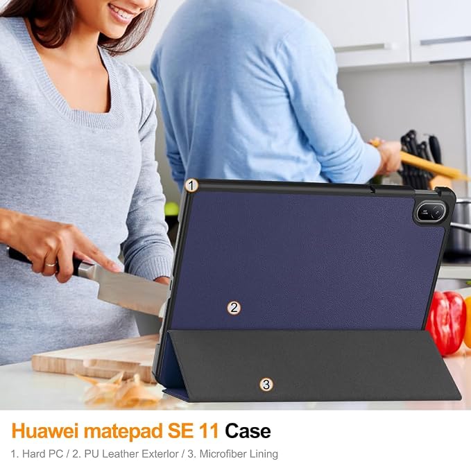 Kepuch Custer Case Compatible for Huawei MatePad SE 11 2024Ultra-Thin PU-Leather Hard Shell Cover - Black