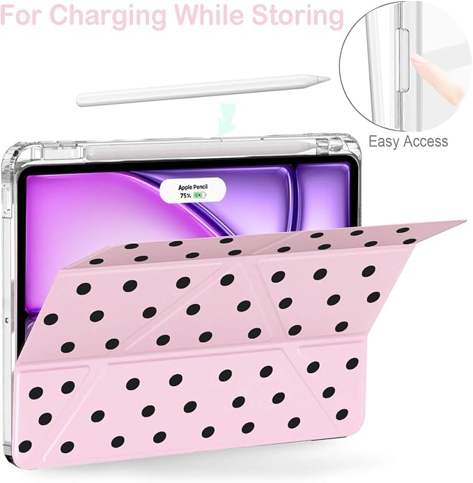 Feams Case for iPad Air 11-inch M4 2026 / M3 2025 / M2 2024 iPad Air 5th/4th Generation 2022/2020 10.9 Inch Y-Fold Standing Case Clear Back with Portrait Stand &amp Pencil Holder Beige Checkered