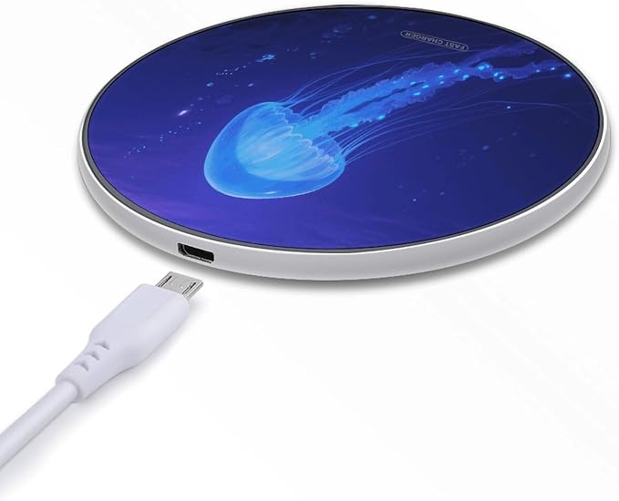 Blue Jellyfish Wireless Charger Fast Charging Pad | Anti-Slip Qi Certified Wireless Charging Pad for All Phones with Wireless Charging Function for Home Office Travel