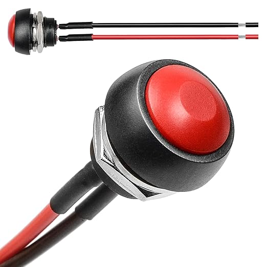 QTEATAK 1/2"(12mm) Pre-Wired Mounting Hole On/Off Red Mini Round Waterproof Momentary Push Button Switch JF-33B -2Pack