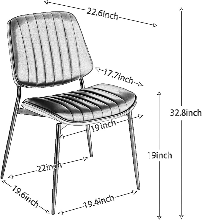 Dining Chairs Set of 2, Mid Century Modern Accent Dining Room and Kitchen Chairs, Upholstered PU Leather Vertical Stripe Chairs for Vanity with Walnut Bentwood and Metal Legs, Beige