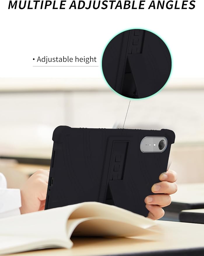 Case for Lenovo Idea Tab Pro Gen 2WUNIAK Shock Proof Lightweight Stand Rubber Shell Protective CoverKids Friendly Soft Silicone Adjustable Stand CoverBlack