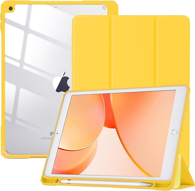 TiMOVO Case for iPad 9th/8th/7th Generation 10.2 inch Black | Pencil Holder Slim Trifold Stand Protective Cover Clear Transparent Back Shell Auto Wake/Sleep