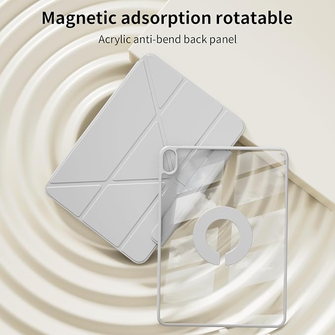 for iPad A16 11th Generation 11 Inch Y-Shaped Magnetic Case Gray | for iPad 10th Generation 10.9 Inch 2022 -360 Rotating Removable Cover Clear Backshell &amp Multi-Angle Stand Auto Wake/Sleep