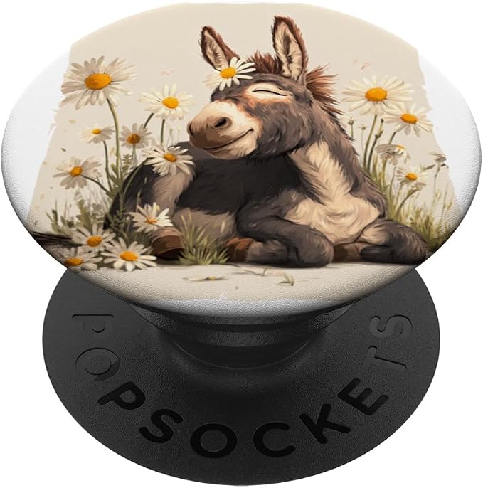 Happy Donkey Face with Flowers and Dandelion PopSockets PopWallet for MagSafe