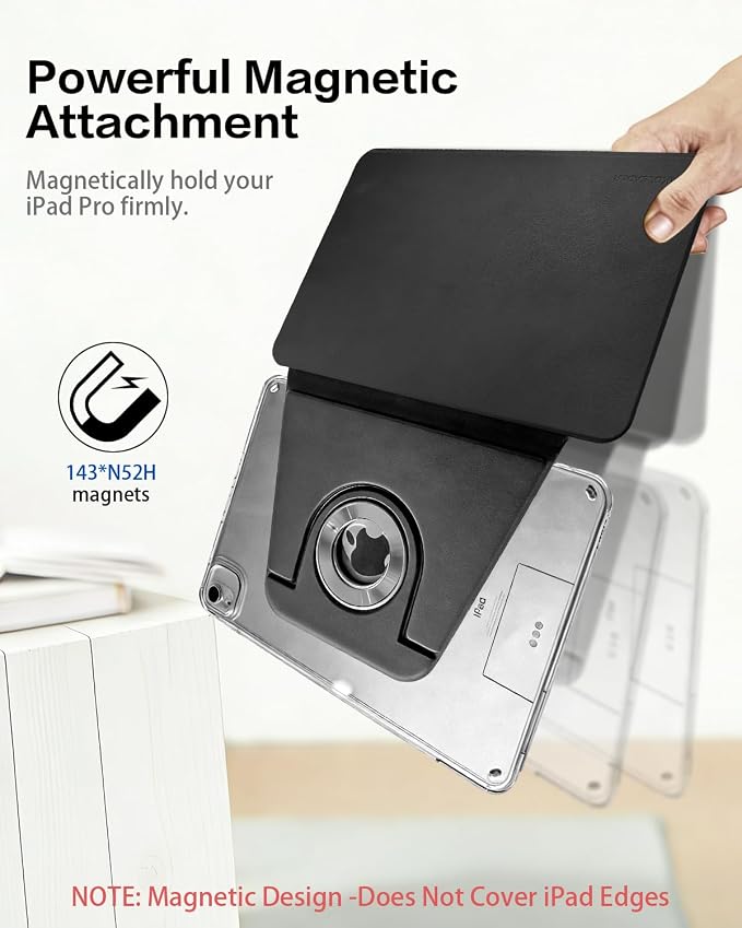 Magnetic Case for iPad Pro 11 Inch 2025/2024 Compatible with iPad Pro M5/M4 Protective Cover with Removable 360 Degree Rotating Slim Stand Auto Wake/Sleep Pencil Holder Black