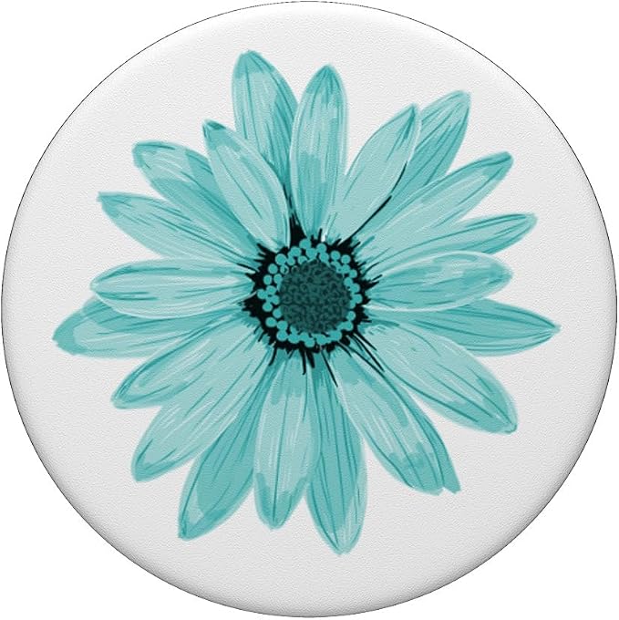 Floral Cell Phone Holder Pop Up Phone Grip White Teal Flower PopSockets Adhesive PopGrip
