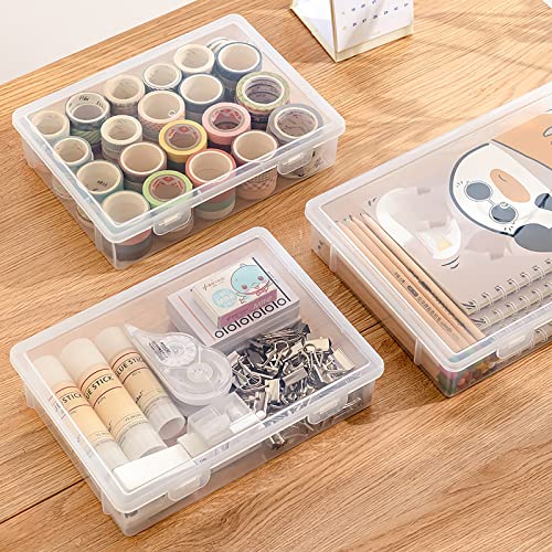 Kingrol 12 Pack Clear Plastic Storage Containers with Lids, 8 x 5 x 1.75 Inch Empty Hinged Boxes, Stackable Organizer Boxes for Home, Office, Craft Supplies
