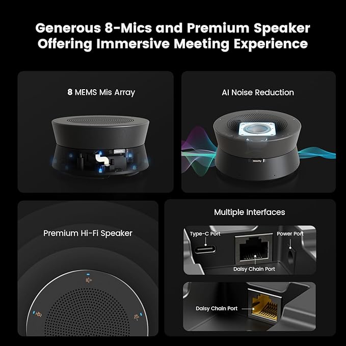 NEARITY A20S Conference Speaker and Microphone, USB Speakerphone w/8 Mics, 16ft Voice Pickup, AI 2.0 Noise Cancelling, USB Speakermic with Daisy Chain, Works with Microsoft/Teams/Google Meet