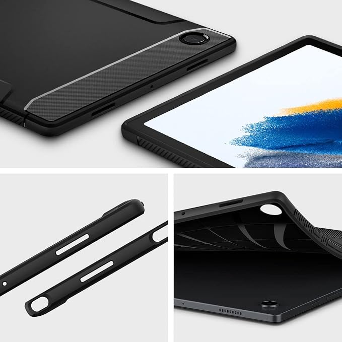 Spigen for Galaxy Tab A11+ Plus Case (2025) Rugged Armor Slim Protective Case with Carbon Fiber Design and Air Cushion Technology Matte Black