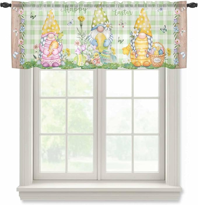 Easter Sheer Valances for Windows 54"x18", Light Filtering Kitchen Curtains