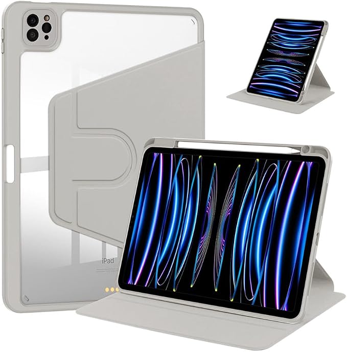 iPad Pro 11 Case 4th/3rd/2nd/1st Gen Balck | 360° Rotating Pencil Holder Compatible with 2022/2021/2020/2018 Clear Acrylic Back Auto Sleep/Wake