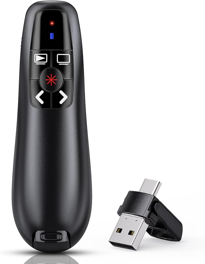 NinjaABXY Presentation Clicker with 2-in-1 USB Type C, Wireless Presenter Remote Clicker for PowerPoint Presentations, Pointer RF 2.4GHz USB PowerPoint Clicker Slide Advancer with Volume Control