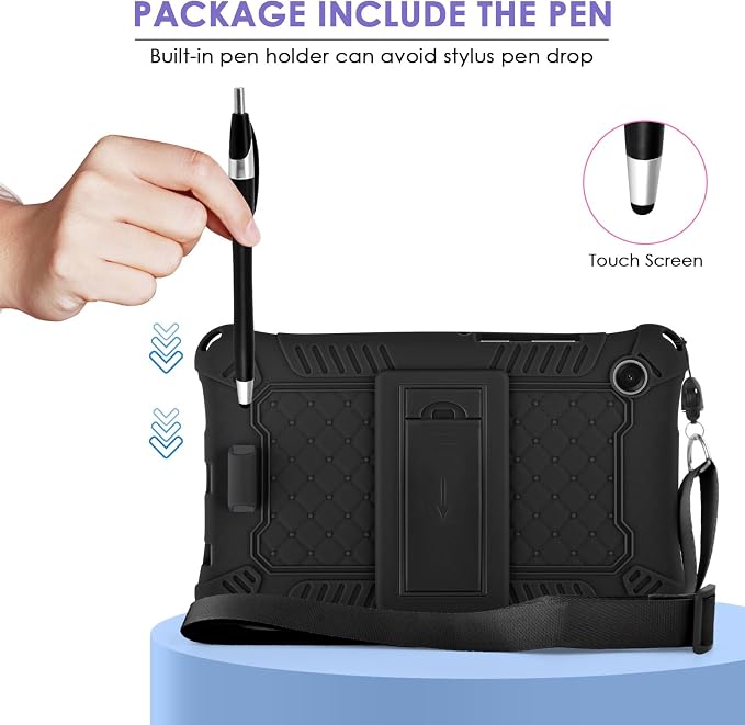 DETUOSI Compatible with Samsung Galaxy Tab A11 8.7 inch 2025 with Shoulder Strap &amp Stylus Pen Soft Silicone Multi-Angle Cover for Samsung Galaxy Tab A9 8.7 inch 2023 Black