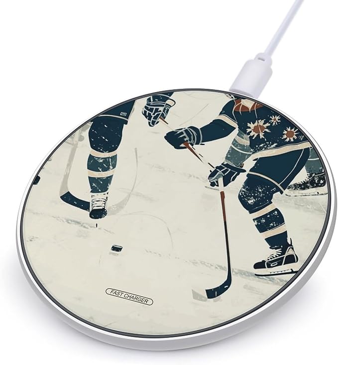 Ice Hockey Pattern Wireless Charger with Aluminum Alloy Frame Qi Certified Fast Wireless Charging Pad 10W Charging Station Portable Phone Charger for All Wireless Charging Phone