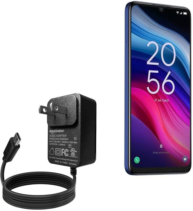BoxWave Charger Compatible with TCL 505 - Wall Charger Direct (15W) Rapid Charge Your Device with Built-in 3ft Cable