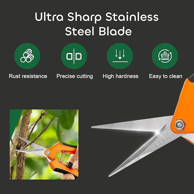 GROWNEER 1 Packs 6.5 Inch Pruning Shears Gardening Hand Pruning Snips Gardening Scissors with Straight Stainless Steel Precision Blades