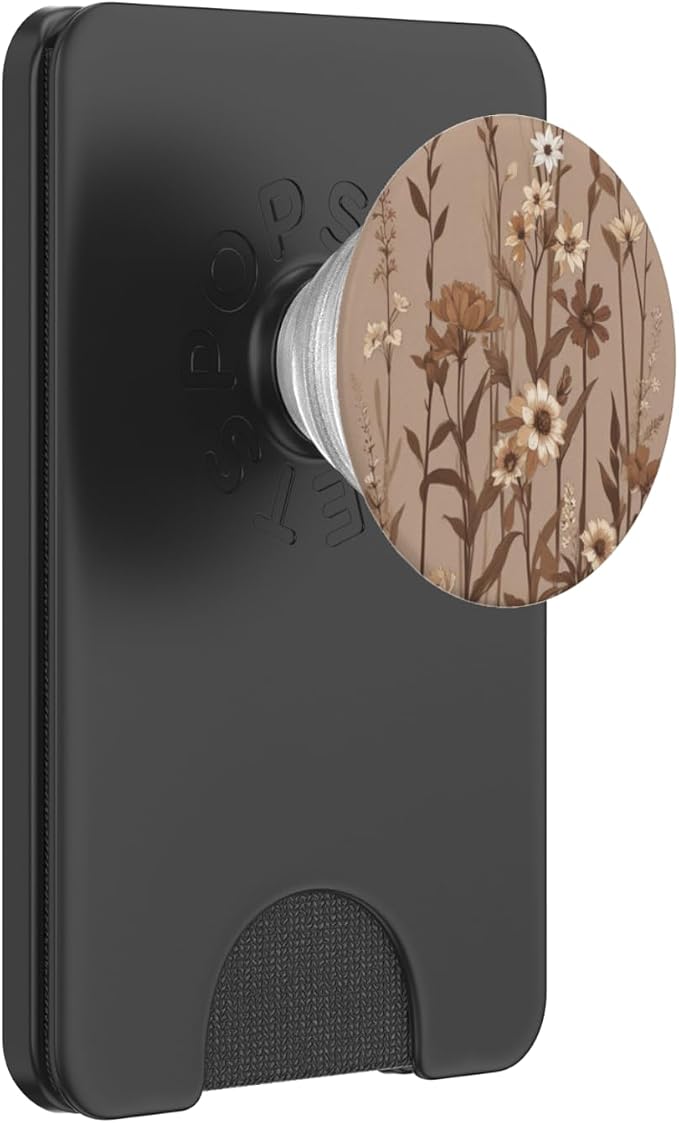 Cute Girly Brown Floral Pattern Illustration Print PopSockets PopWallet for MagSafe