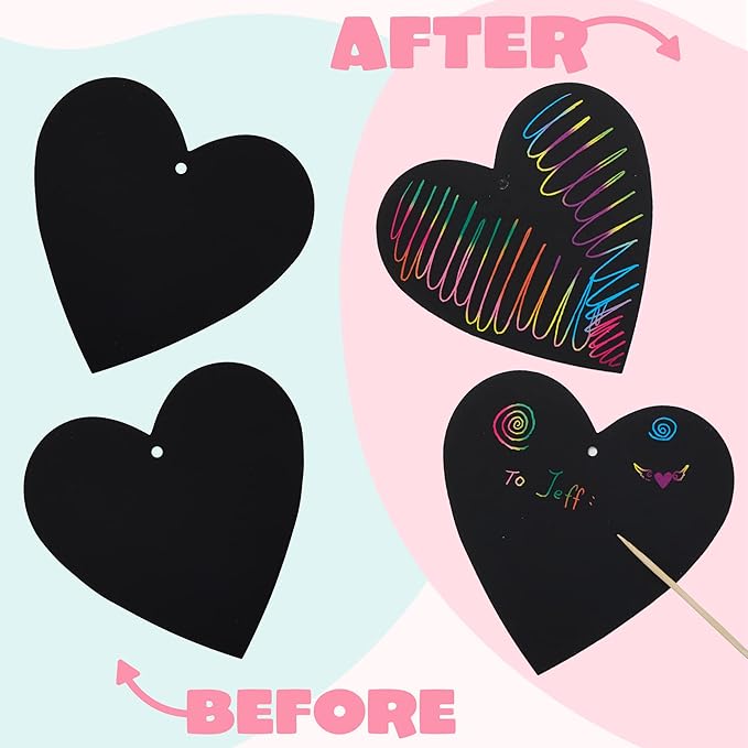 JOYIN 36 Packs Valentines Day Gifts Cards for Kids Magic Color Scratch Heart Rainbow Scratch Paper Heart Valentine Crafts and Art for Kids Classroom Exchange Create Rainbow Art Without Ink