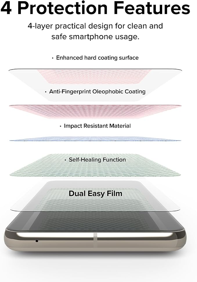 Ringke Dual Easy Film [4-Layer Protection] Compatible with Google Pixel 8 Pro Screen Protector Self Healing Repair Coating Full Coverage HD Clear Screen Protector with Installation Tool - 2 Pack