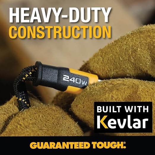 DEWALT Heavy Duty USB-C to USB-C Fast Charging Cable 1FT | Flat 240W Type-C Fast Charging Cable for iPhone 17/16/15 Pro Max Samsung Galaxy MacBook iPad Pixel 2-Pack
