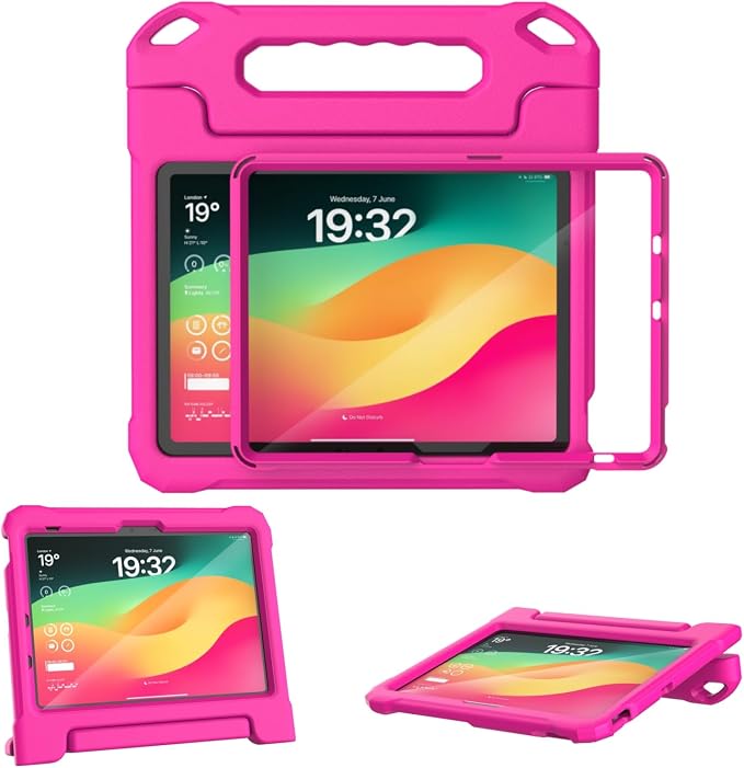Kids Case for New iPad (A16) 11th Generation 11 inch 2025 iPad 10th Generation 10.9 2022 - Shockproof Handle Bumper Stand Cover with Built-in Screen Protector &amp Pencil Holder Tablet Case (Black)