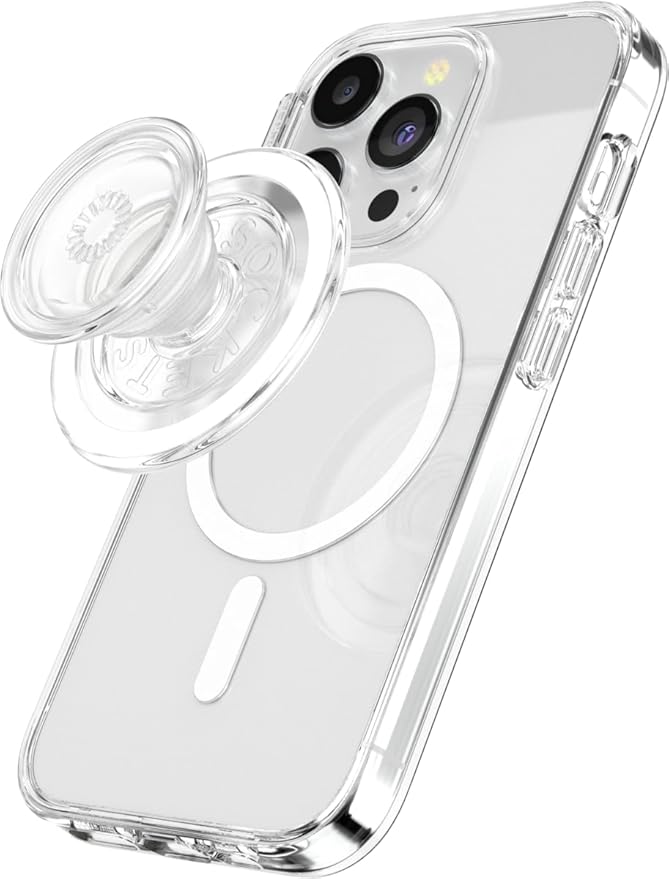 PopSockets Phone Grip for MagSafe with Kickstand, Magnetic Stand, Swappable Top, Secure Hold for iPhone MagSafe Cases, Phone & Tablet Grip - Clear