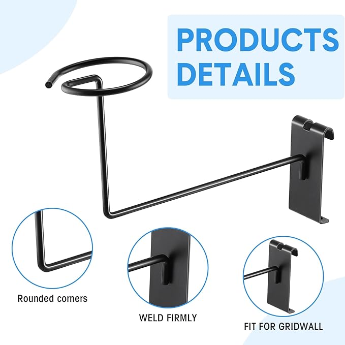 Blulu 6 Pcs Hat Displayer for Gridwall, Metal Hat Helmet Rack Retail Store Display Shelves Organizer Cap Rack Wall Fixtures Gridwall Hooks Accessories for Craft Show Garage (Black)