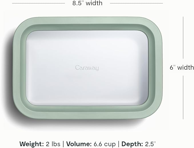 Caraway Glass Food Storage - 6.6 Cup Glass Container - Ceramic Coated Food Container - Non Toxic, Non Stick Lunch Box Container with Lids - Dishwasher, Oven, & Microwave Safe - Mist