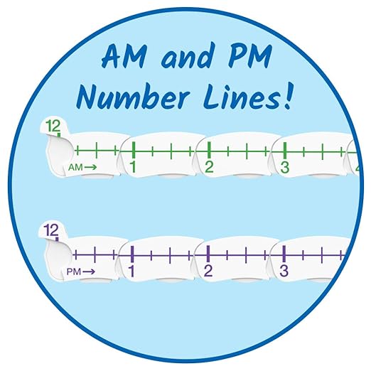 Hand2Mind Advanced NumberLine Teaching Clock - Telling Time & Elapsed Time Learning for Kids, Set of 6