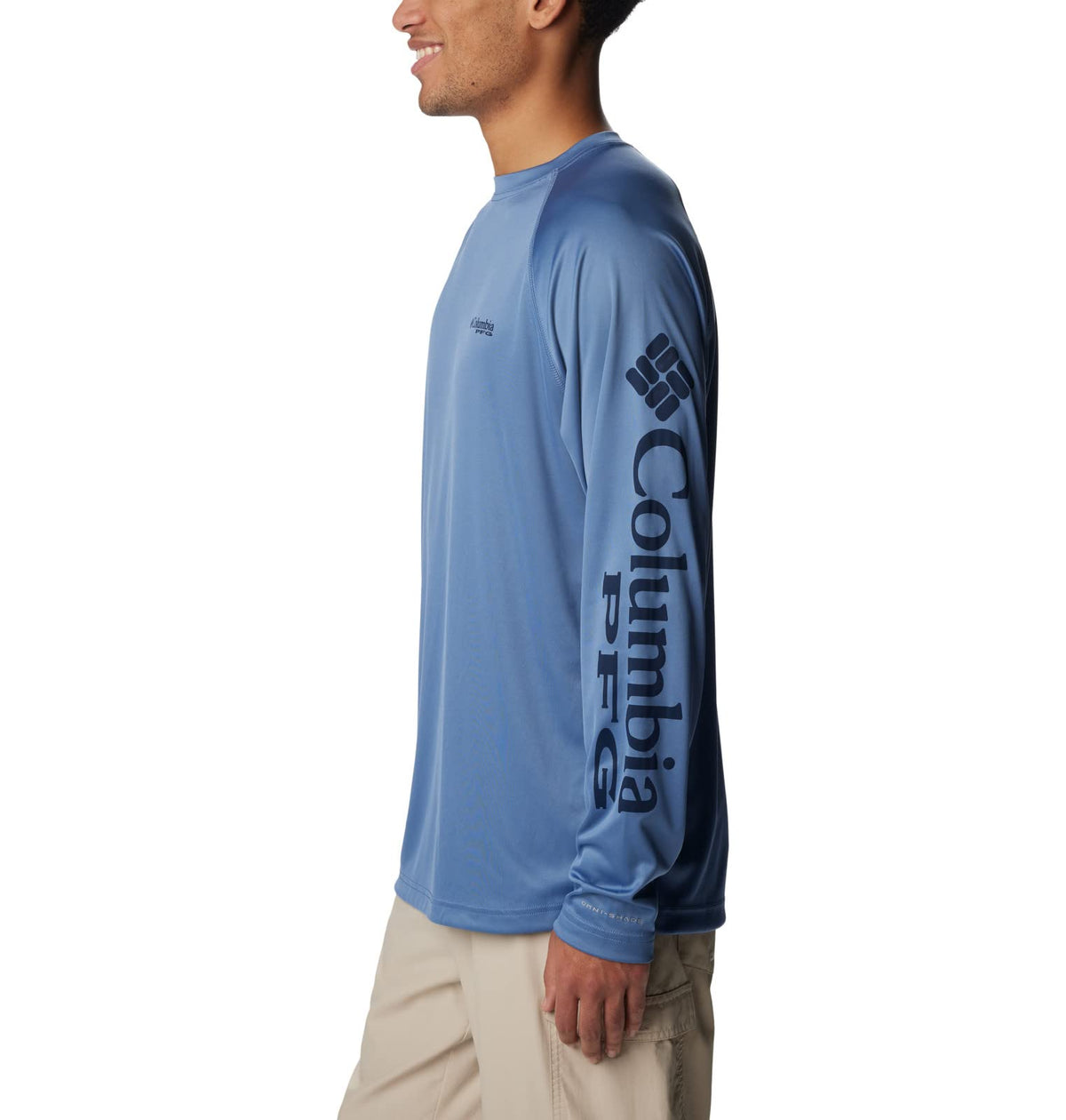 Columbia Men's Terminal Tackle Long Sleeve Shirt, Bluestone/Collegiate Navy Logo, Large Tall