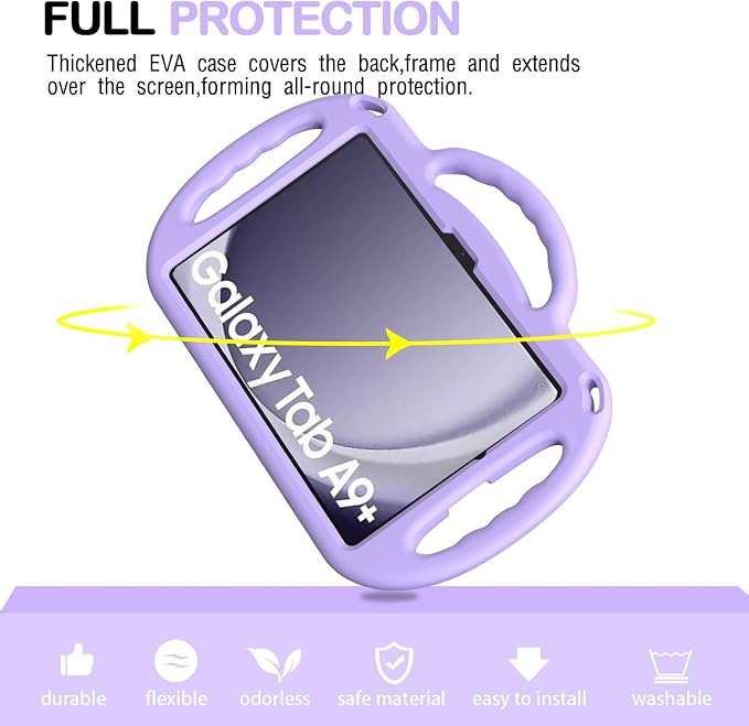 Kids Case for Samsung Galaxy Tab A11+ Plus/A9+ Plus 11 Inch Case with Strap Shockproof Lightweight Handle Stand 2025/2023 Model with Lanyard Black