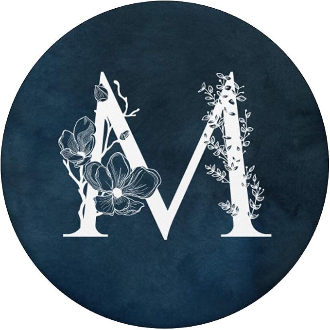 Pretty Floral Monogram Capital M White Letter on Navy Blue