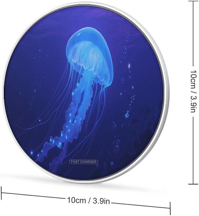Blue Jellyfish Wireless Charger Fast Charging Pad | Anti-Slip Qi Certified Wireless Charging Pad for All Phones with Wireless Charging Function for Home Office Travel