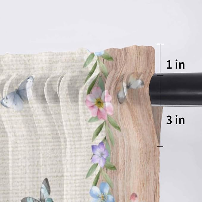 Easter Sheer Valances for Windows 42"x18", Light Filtering Kitchen Curtains