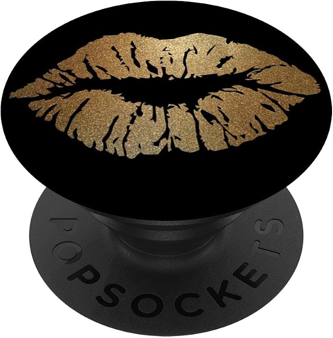 Gold Lips Black PopSockets Adhesive PopGrip