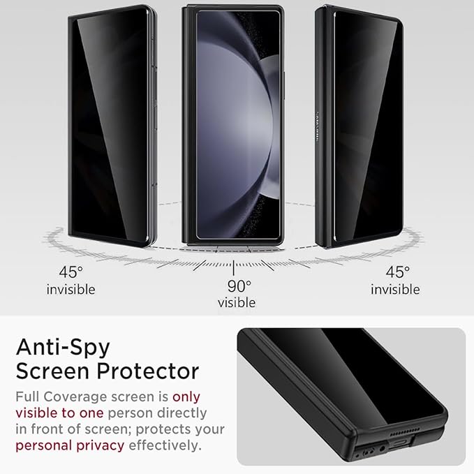 Miimall for Samsung Galaxy Z Fold 5 Case with Privacy Screen Protector, Built-in Convenient Adjustable Kickstand & Magnetic Hinge Protection All-Inclusive Protective Case for Galaxy Z Fold 5 5G Black