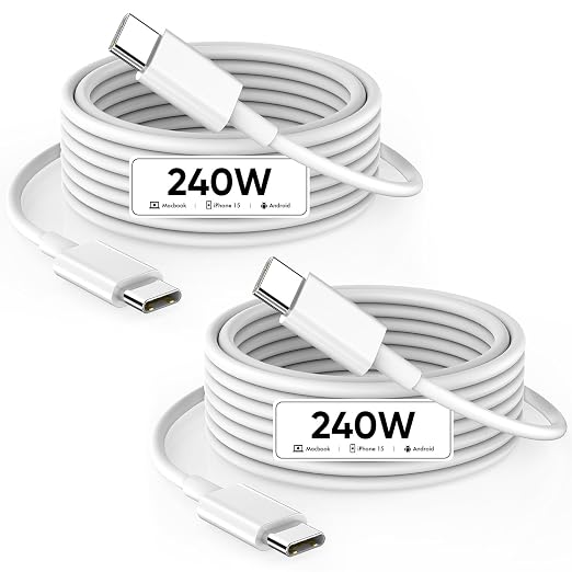 USB C to USB C 240W USB C Cable 2-Pack 10ft C to C Cable Fast Charging for MacBook Pro/MacBook Air iPad Pro/iPad Air iPhone 16 15 Pro Max Plus Samsung GalaxyCompatible 140W/100W/65W/45W/35W/20W