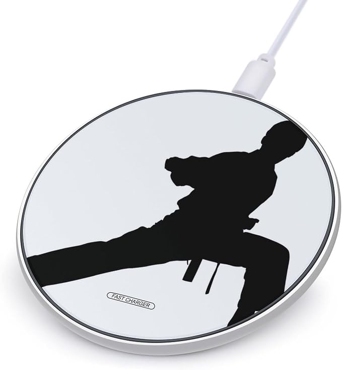 Karate Men Wireless Charger with USB Cable Qi-Certified 10W Fast Wireless Charging Pad Portable Charging Station Anti-Slip Slim Charger Mat for All Qi-Enabled Phones