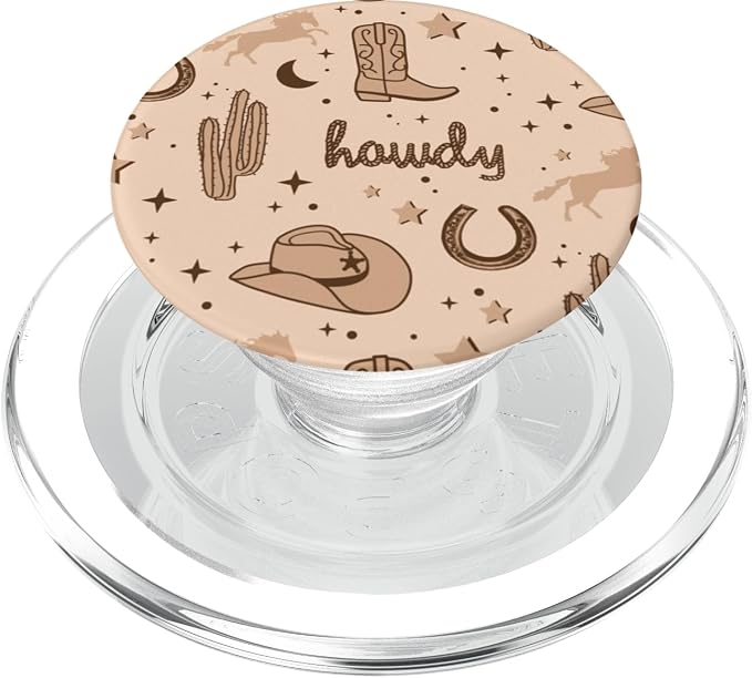 Pastel Cowboy Hat and Boot Pattern Brown Cowgirl Aesthetic PopSockets Adhesive PopGrip