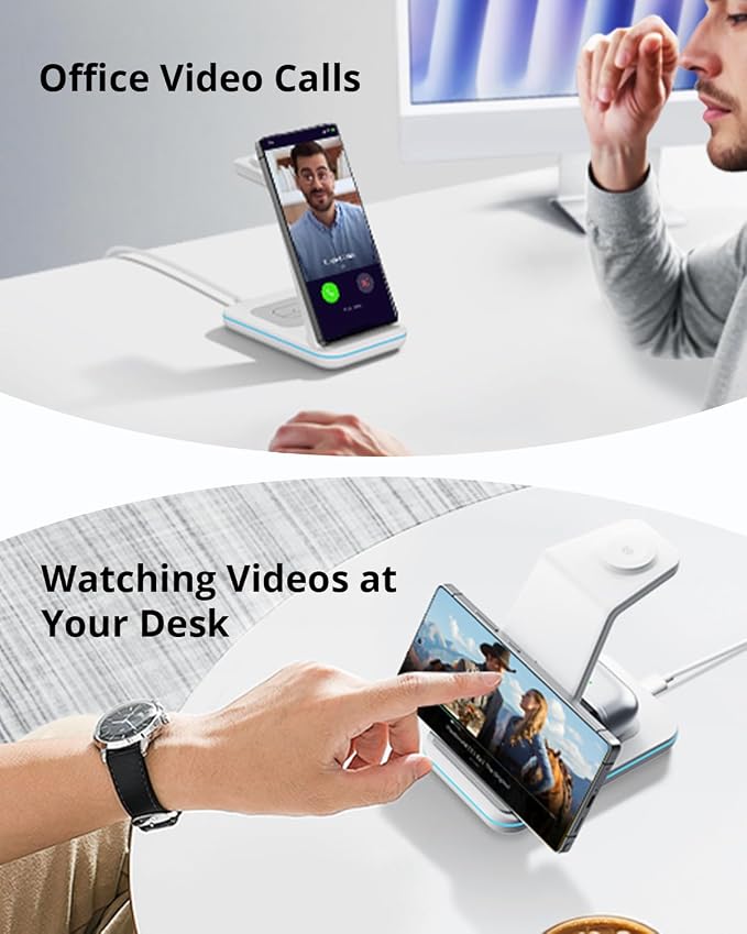 Wireless Charger for Samsung&ampAndroid: JoyGeek 3 in 1 Charging Station for S26/S25/S24/S23/S22/S21/S20/Note20/Z Fold&ampFlip Galaxy Watch8/7/6/5/4/3/Active2/1 Buds 3 Pro