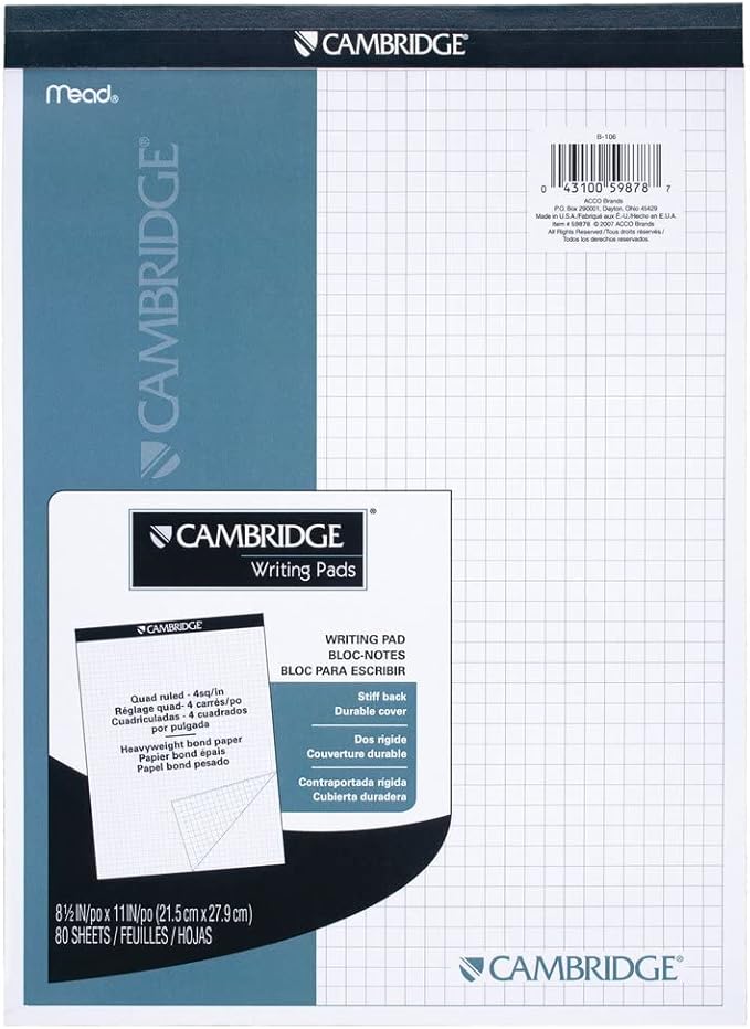 Mead MEA59878 Cambridge Stiff-Back Quad Planning Pad