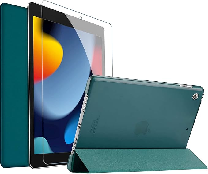 ProCase iPad 10.2 Case 2021 9th Gen/ 2020 8th Gen/ 2019 7th Gen Case with Tempered Glass Screen Protector Slim Stand Hard Shell Protective Smart Cover for 10.2” iPad 9th/8th/7th Generation -Black